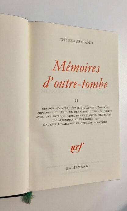 Chateaubriand Mémoires d'outre-tombe, tome II  Gallimard 1983 - immagine 2