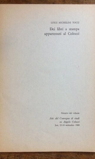 Michelini Tocci Dei libri a stampa appartenuti al Colocci Atti del convegno 1969