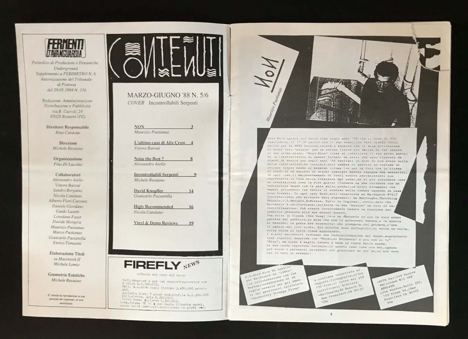 Fermenti d'Avanguardia periodico di produzioni e dinamiche underground Marzo-Giugno 1988 - immagine 2