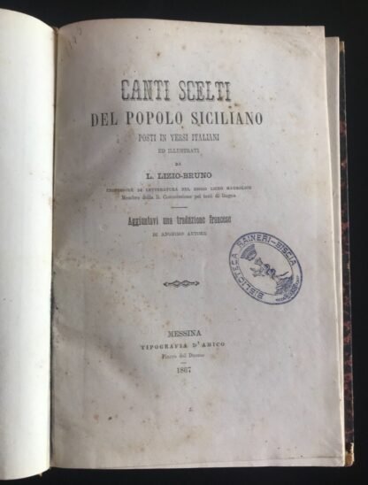 Canti scelti del popolo siciliano posti in versi italiani Tipografia D'Amico 1867 - immagine 2