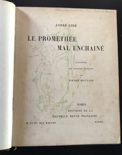 André Gide Le Prométhée mal enchainé trente dessins par Bonnard NRF 1920 - immagine 5